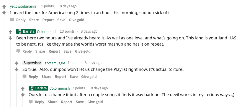 Workers are talking about their experience with music in their stores on Reddit
